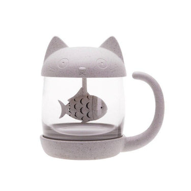 Kit-Tea Infuser Cat Mug Drinkware KittyNook Gray White